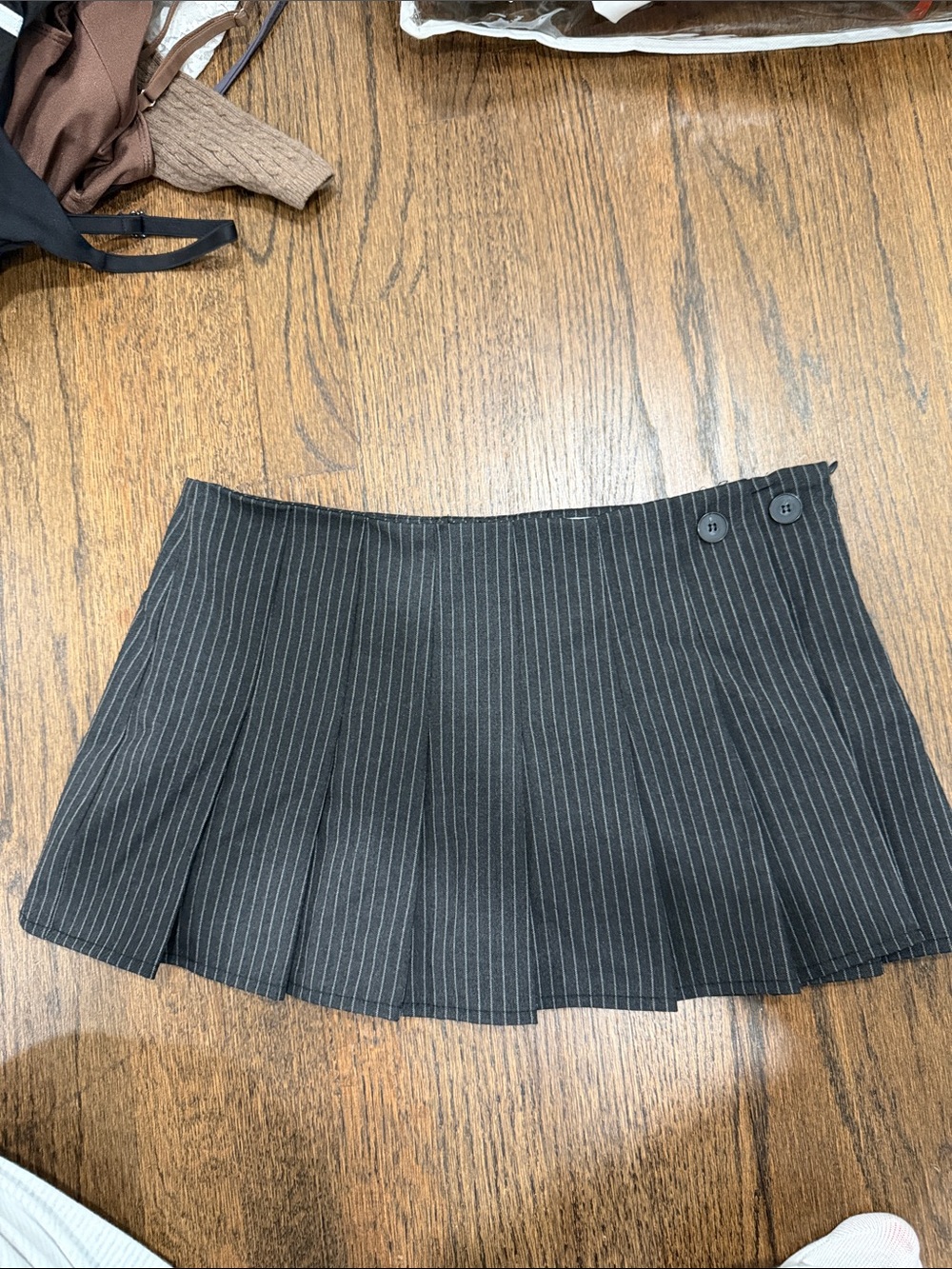 Bershka Black Pinstripe Pleated Mini Skort